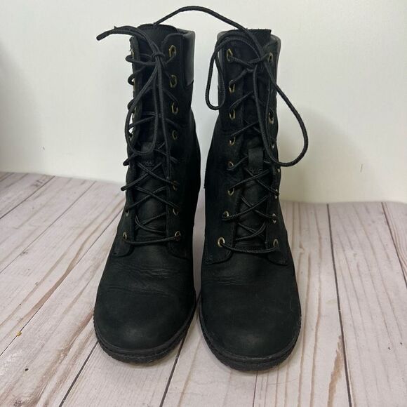 Timberland Glancy Earthkeepers Black Leather Heeled Boots - Picture 11 of 12